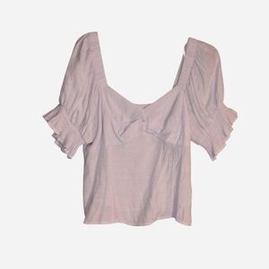 Nine West Pale Lilac Twist-Front Puff Sleeve Smocked Blouse Size L